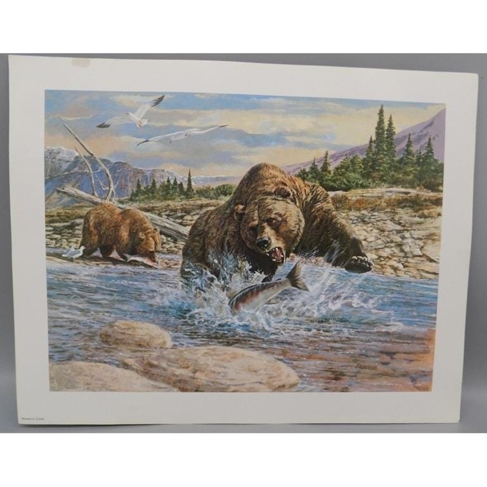 Vintage Tom Beecham Grizzly Bears Wildlife Art Print 11"x14" w/ 1" Border